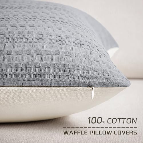 ZeeMart Blue Ashes Waffle Lumbar Pillow Covers Set of 2 20x12 Inches, Cotton