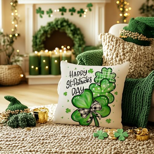 St. Patrick's Day Pillow Cover 18x18 - Shamrock Farmhouse Decor
