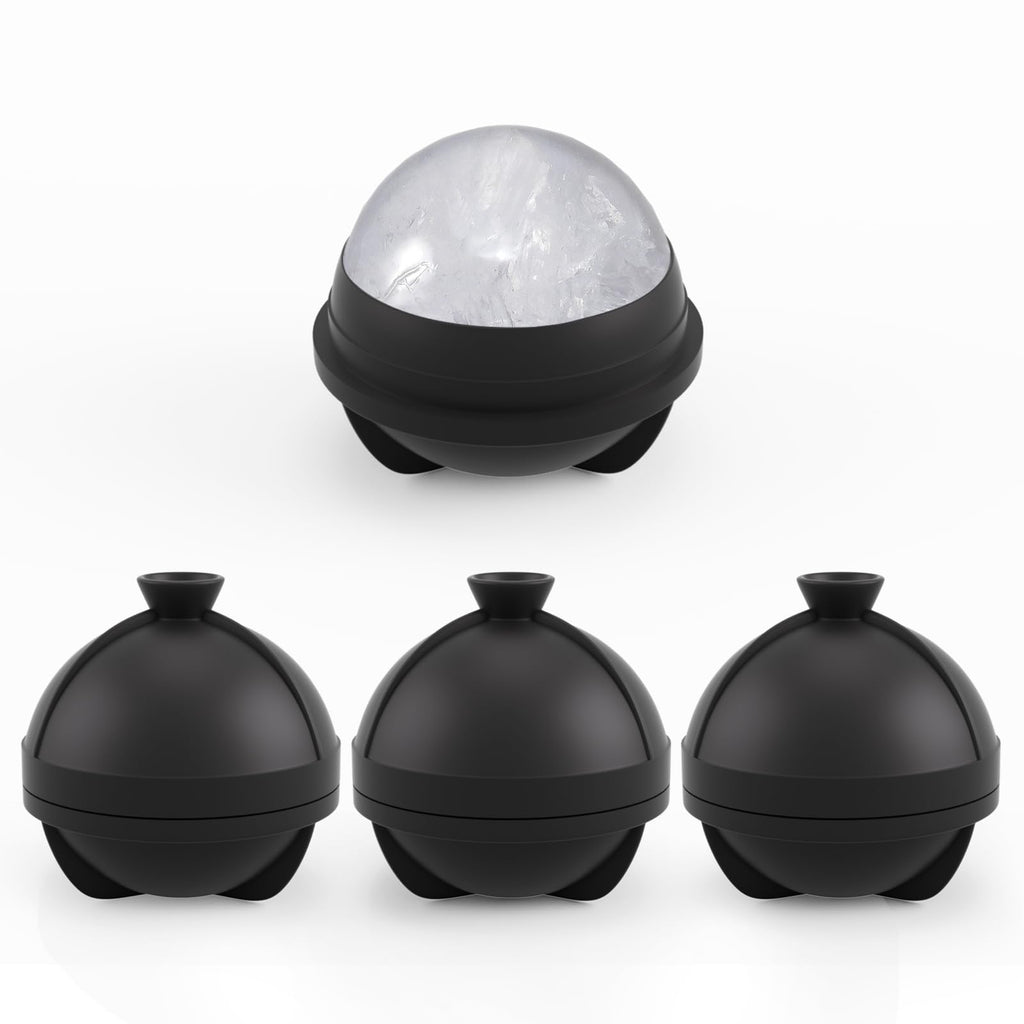 Samuelworld Large Ice Ball Maker with Lid, 4 x 2.5 Inch Round Silicone Ice Ball Mold, BPA Free, Easy To Fill Round Silicone Ice Tray, Craft Ice Maker for Whiskey, Cocktails, Gifting - Black