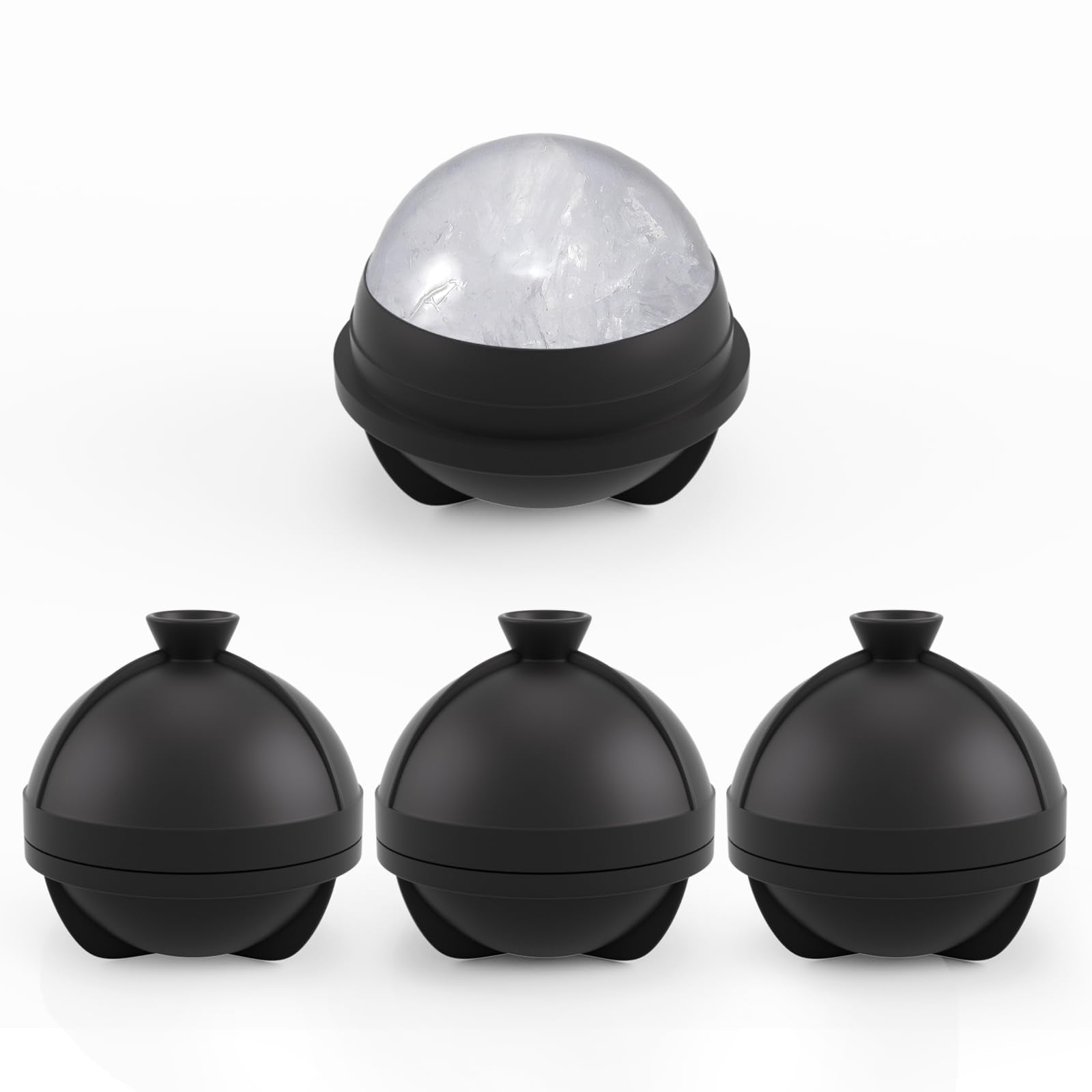 Samuelworld Large Ice Ball Maker with Lid, 4 x 2.5 Inch Round Silicone Ice Ball Mold, BPA Free, Easy To Fill Round Silicone Ice Tray, Craft Ice Maker for Whiskey, Cocktails, Gifting - Black