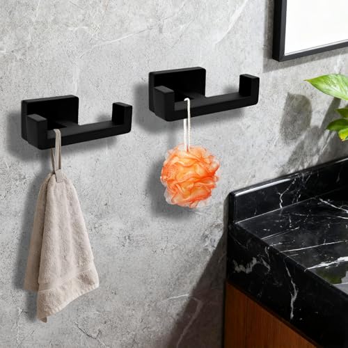 Double Towel Hook, Matte Black 304 Stainless Steel Wall Mount Robe Hook