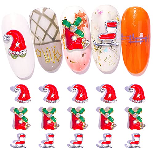 WOKOTO 30Pcs 3D Christmas Nail Charms Alloy Rhinestone Gems