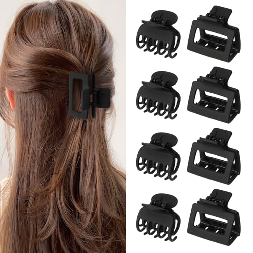 QIUTIMIY Medium Black Hair Claw Clips 8PCS Non Slip Matte Hair Claws