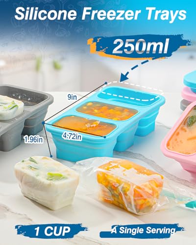 Collapsible Silicone Freezer Tray with Lid - 2 Pack, Blue
