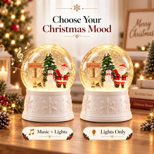 Christmas Snow Globe with Santa and Snowman - Musical & Color Changing LED Water Globe - Variation: Santa Snowman