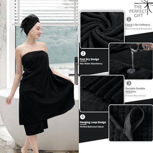 MAGGEA Texture Black Hand Towels Set - 2 Pack, 16x31" Ultra Soft Microfiber