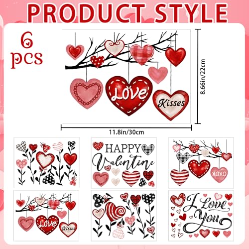 Valentine's Day Window Clings Stickers - 6 Sheets Oil Painting Heart Decals