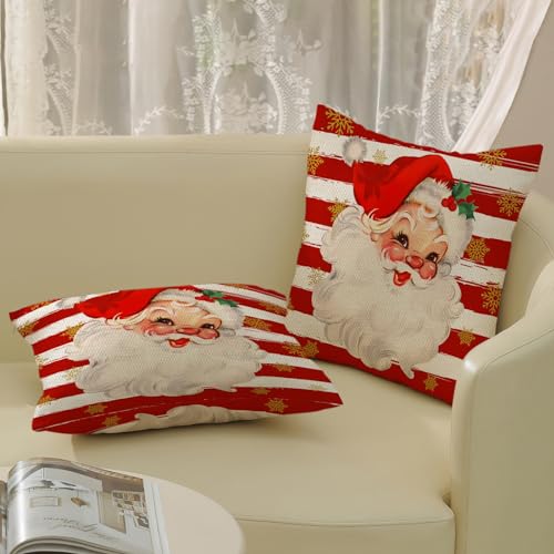 Christmas Pillow Covers 18x18 Set of 2 - Red Santa Claus Design