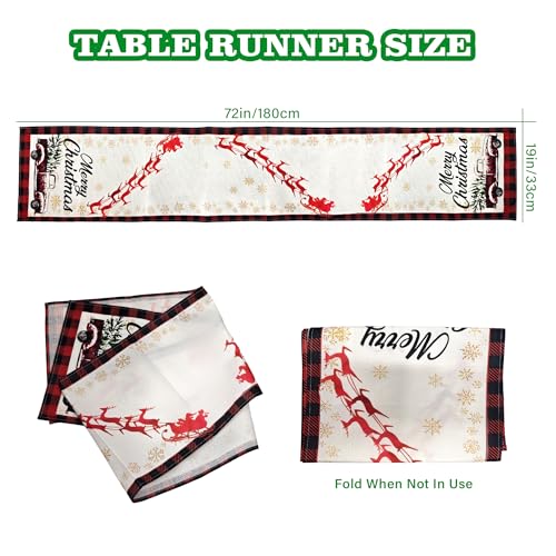 Buffalo Plaid Christmas Table Runner - 13 x 72 Inch Red Truck Decor