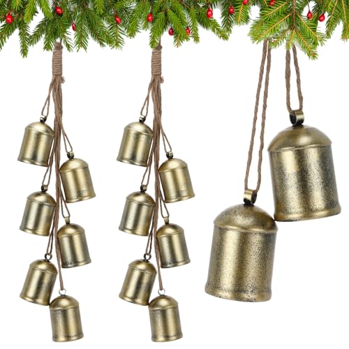 Christmas Cow Bell Hanging Ornaments - Vintage Cylinder Shape, Set of 2