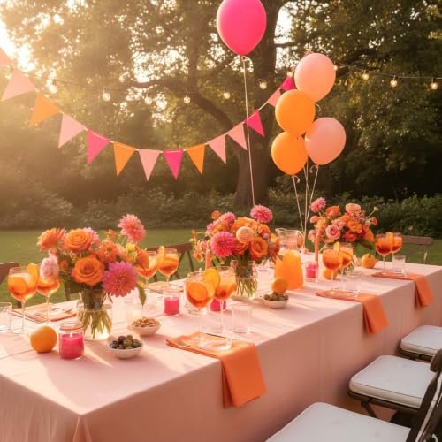 Hot Pink and Orange Pennant Banner - 36 pcs Triangle Flags for Parties