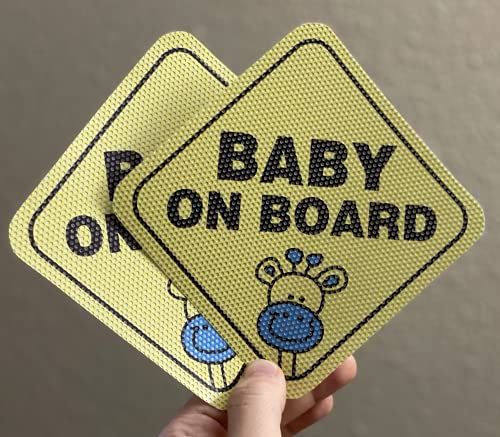 Baby On Board Car Sticker - Reflective Yellow 5x5 Inch 2 Pack