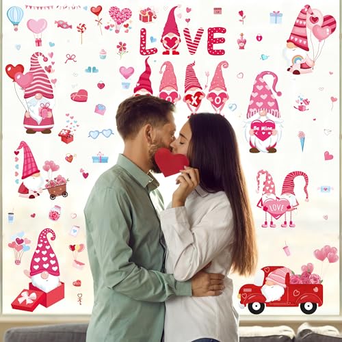 Valentine's Gnome Window Clings - 80PCS Double-Sided Stickers Set