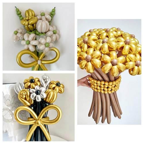 Gold Metallic Long Balloons for Balloon Animals and Decorations - 100Pcs