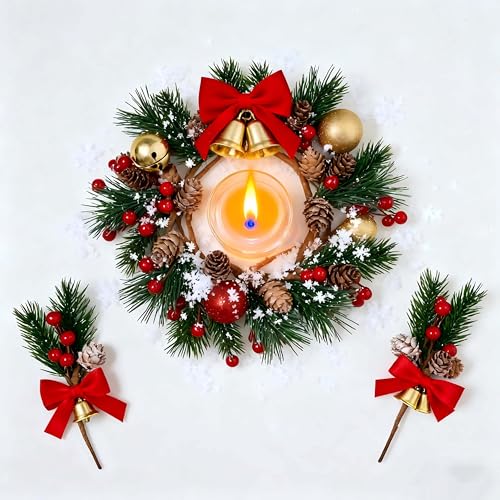 Artificial Pine Picks 6.5 Inch Christmas Decoration Set - Red Berries & Pinecones