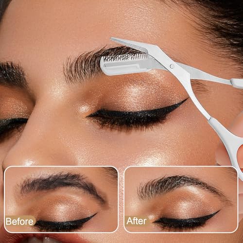5-in-1 Eyebrow Trimming Kit with Razors, Scissors and Spoolie Brush - Milky White