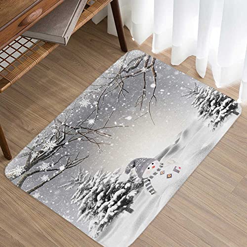 JAWO Winter Christmas Bath Mat - Cute Snowman Non-Slip Rug 17x29"