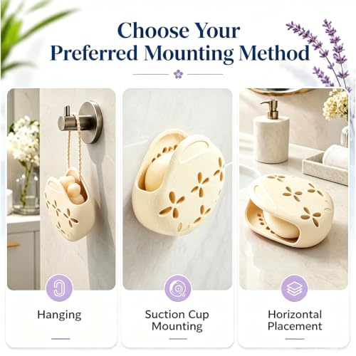 MELAVORIXX Silicone Shower Steamer Holder & Soap Dish, Cream, Hangable