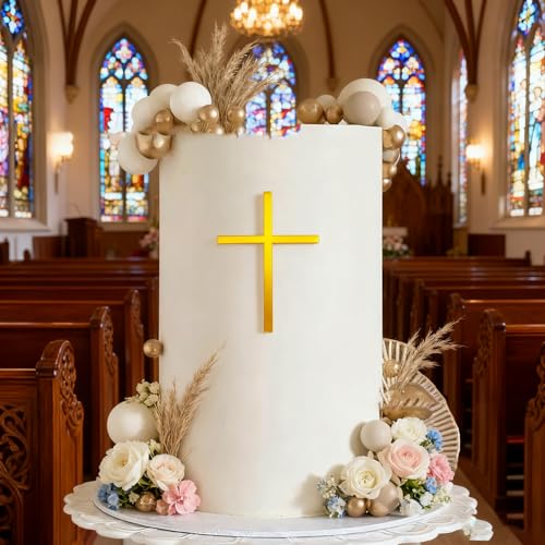Gold Mirror Cross Cake Topper for Baptisms & Communions