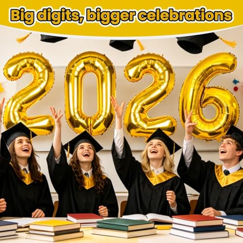 40 Inch Gold Foil Number Balloons for New Year & Graduation Parties