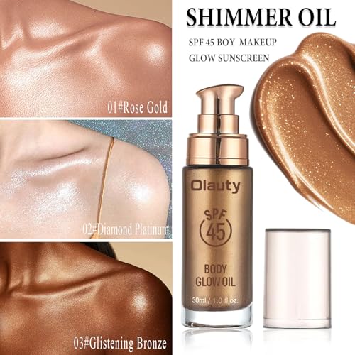 Firstfly Shimmer Body Oil SPF 45 Waterproof Glow Bronzer 02# Diamond Platinum