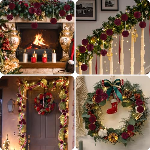40PCS Velvet Christmas Ornaments Set - Burgundy Holiday Tree Decorations