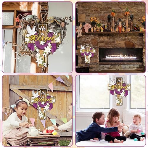 He Is Risen Wooden Easter Door Sign with Flowers & Doves