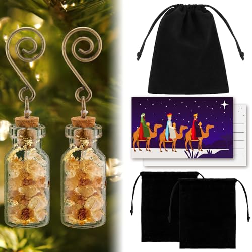 Christmas Nativity Gift Set with 2 Glass Ornaments and Frankincense & Myrrh - Variation of 2