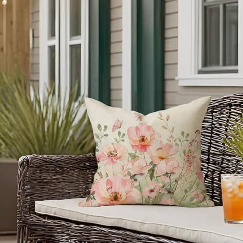 PANDICORN 18x18 Inch Pink Flower Throw Pillow Covers (Set of 2)