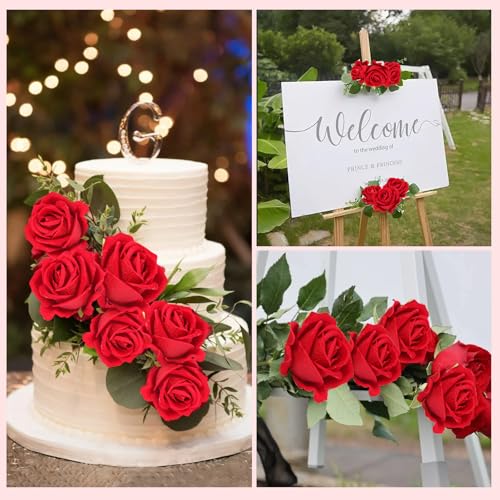 12PCS Red Silk Roses Bouquet - Realistic Artificial Flowers