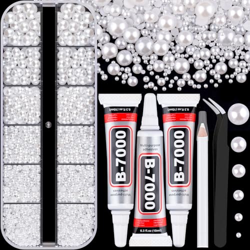 Flatback Pearl Beads Kit with B7000 Glue, Tweezers and Pickup Pen for DIY Crafts