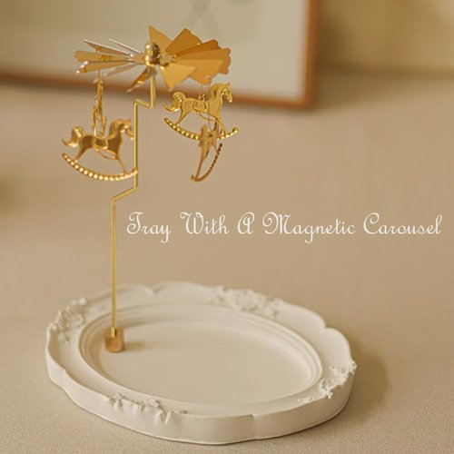 Carousel Candle Holder - Spinning Brass Merry-Go-Round with Gypsum Base | Perfect Valentine Gift for Home Decor