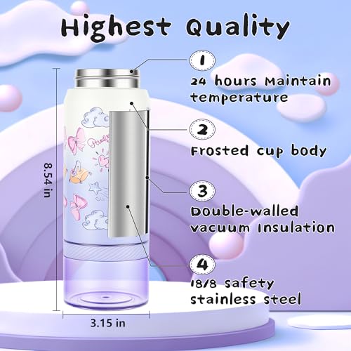 GOPPUS 17oz Insulated Water Bottle with Storage - Purple Bow, Leakproof Gym Hydration