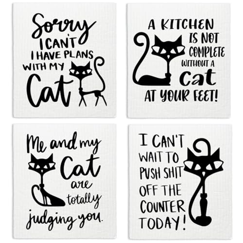 Motivation Cat Swedish Dishcloths - Reusable Kitchen Towels, 4 Pack