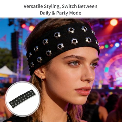 Grommet Headband Y2K Punk Wide Stretchy Cotton Hair Band