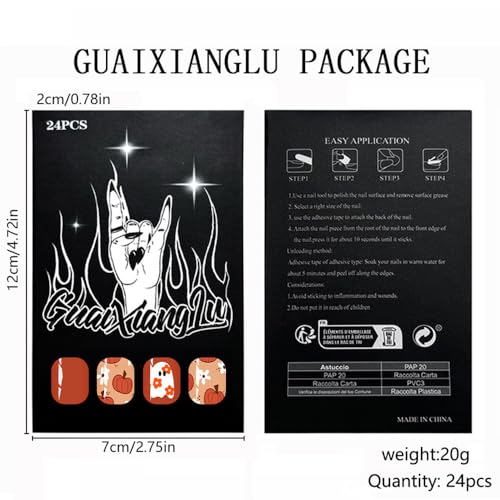 Tyemp Halloween Short Square Press On Nails Pumpkin Ghost False Acrylic Nails