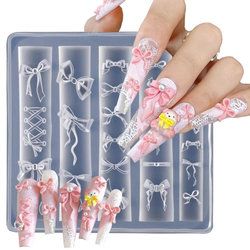 OSTTMA 3D Bow Nail Charms Silicone Mold Transparent DIY Nail Art Stencil