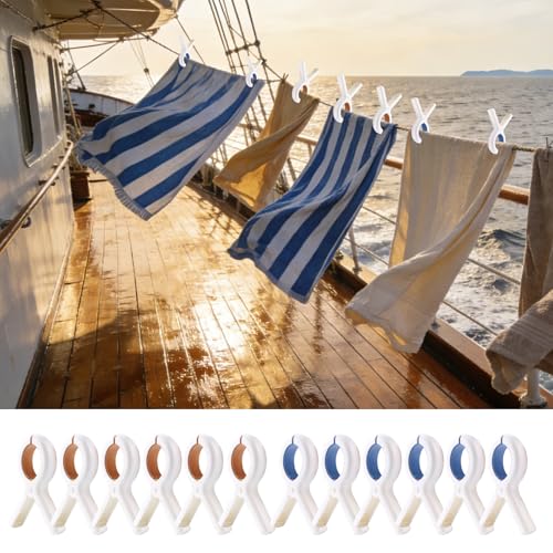 Heavy Duty Beach Towel Clips - 8 Pack in Blue & Khaki
