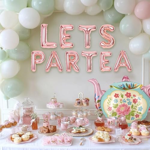 35" Green Blue Teapot Balloons - 4 Pcs Foil Tea Party Decorations