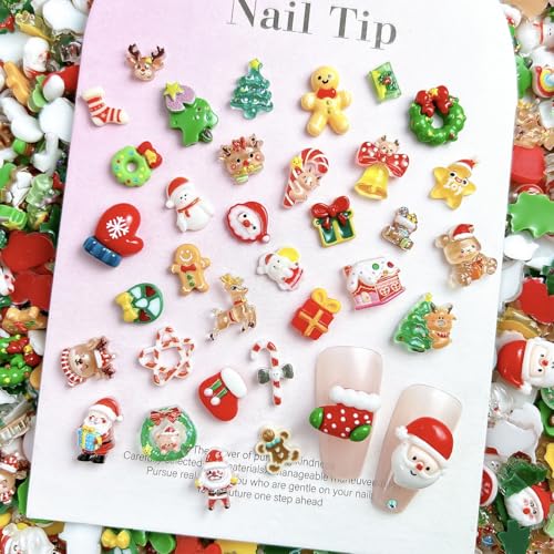 40Pcs Christmas Nail Charms 3D Resin Santa Reindeer Gems
