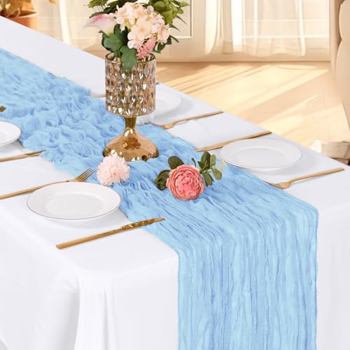 3 Pack Baby Blue Cheesecloth Table Runner 17x108 Inch for Events