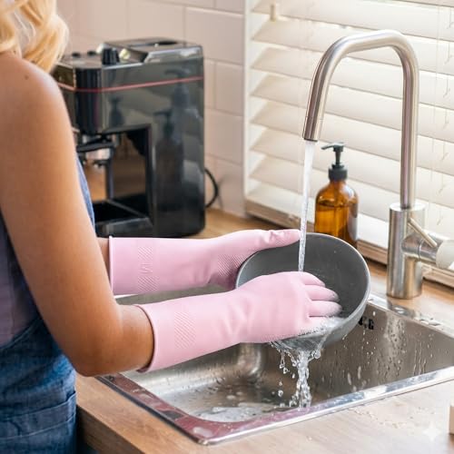 Gennethly Purple Medium Cleaning Rubber Gloves - Waterproof Non-Slip Cuff