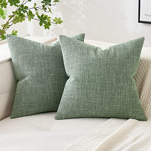 MIULEE Linen Textured Christmas Pillow Cover 20x20 Inch Sage Green Pack of 2