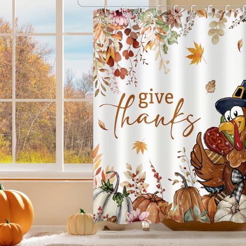 Thanksgiving Turkey Shower Curtain, Waterproof Autumn Fall Bathroom Decor
