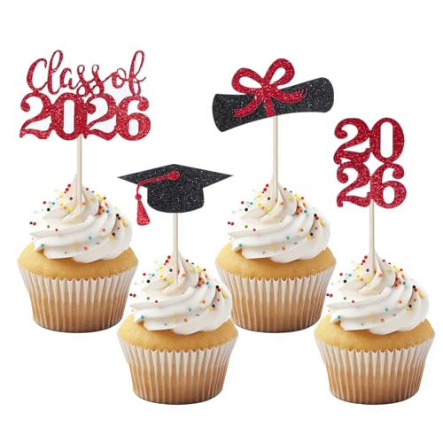 2026 Graduation Cupcake Toppers - 36 PCS Glitter Picks for Party