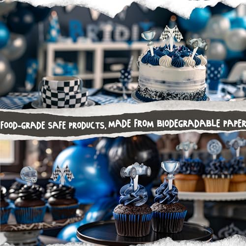 36 Pcs Race Car Cupcake Toppers - Pre-Assembled Birthday Cake Decorations