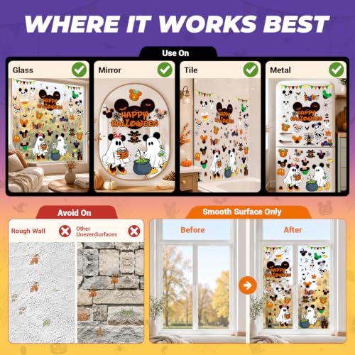Halloween Window Clings - 8 Sheets of Cute PVC Decorations