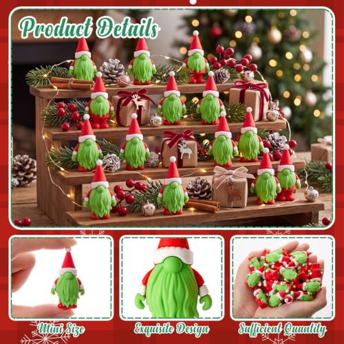50 Pcs Christmas Mini Gnome Figurines Bulk Lime Green Holiday Decor - Table Centerpieces & Garden Props