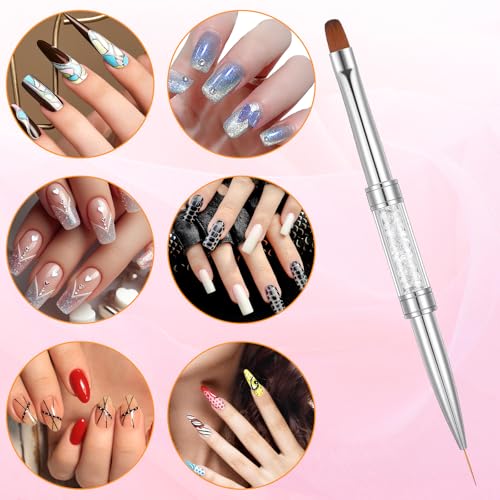 Wanmu 2Pcs Double-Ended Hard Gel Nail Brush & Liner Art Tool