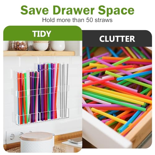 Large Acrylic Straw Holder for Cabinet Door - Space-Saving Organizer